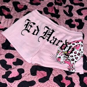 Ed Hardy Pink Leopard Print Graphic Athletic Shorts